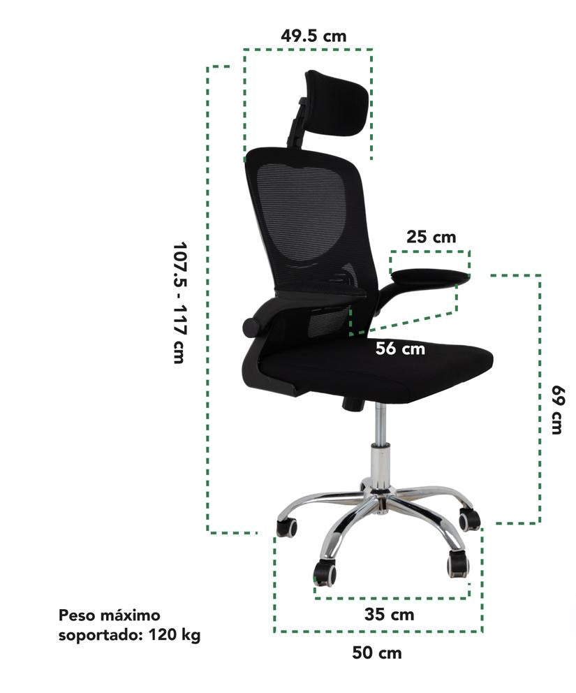 Silla Giratoria de Escritorio Ergonomica Negra Mesh Oficina