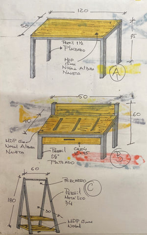 Escritorio, perchero y buro