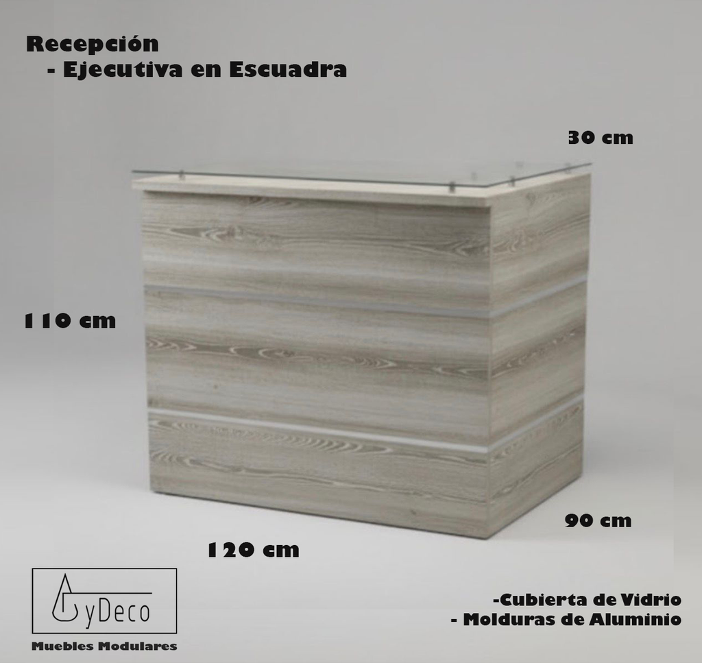 Recepción Ejecutiva en Escuadra con cubierta de Vidrio
