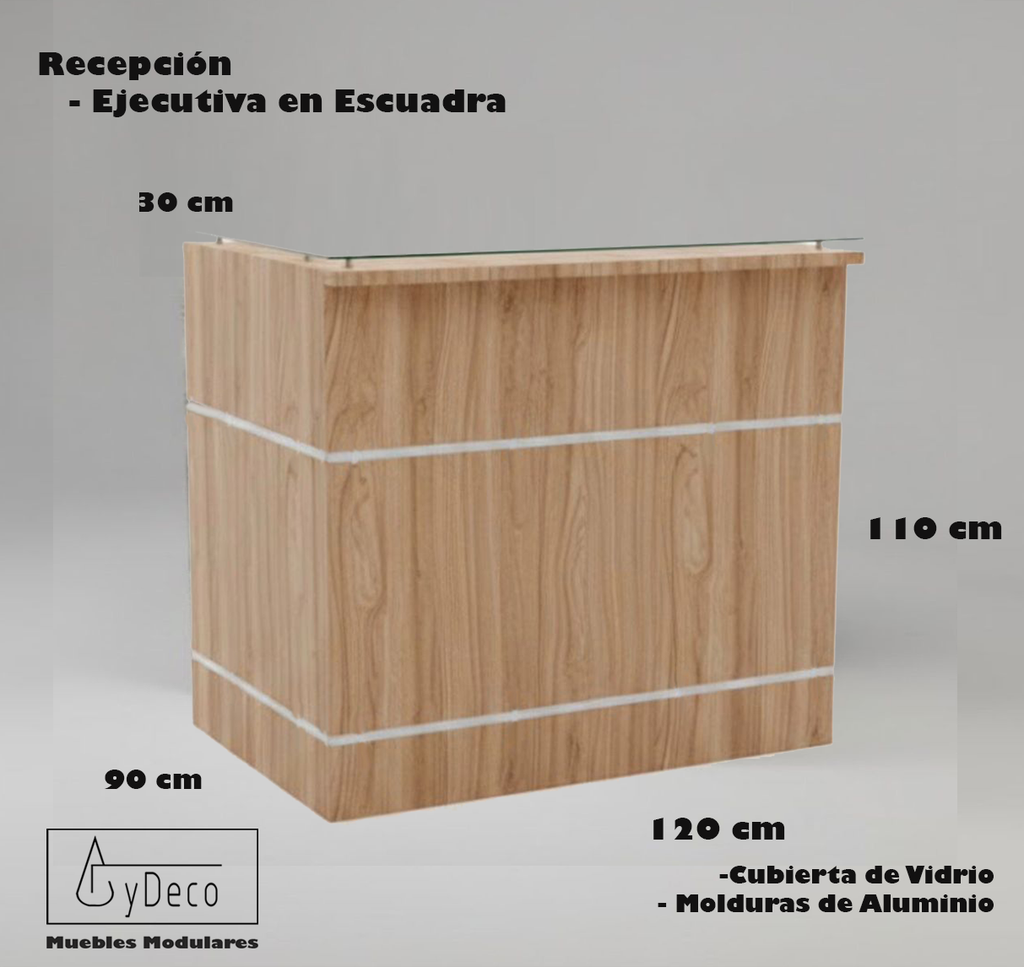 Recepción Ejecutiva en Escuadra con cubierta de Vidrio