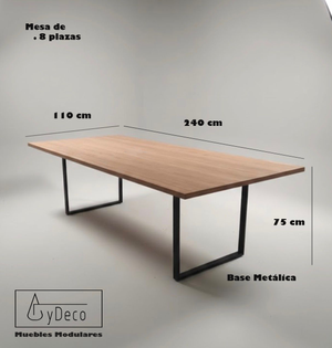 Mesa 8 Plazas Base Metálica