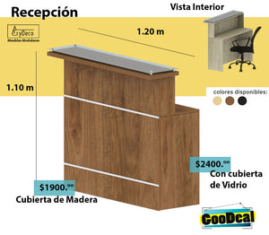 Recepción con escritorio Secretarial con base de Vidrio