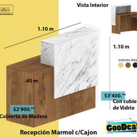 Recepción Negra / Mármol blanco con cajón