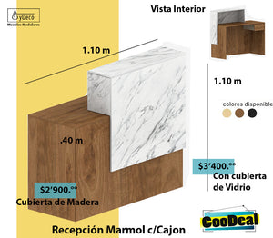 Recepción Negra / Mármol blanco con cajón