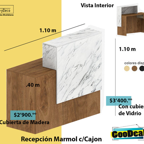 Recepción Negra / Mármol blanco con cajón