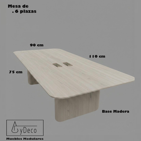 Mesa para sala de juntas 6 Plazas con Contactos y USB