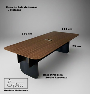 Mesa para sala de juntas 8 Plazas Base Madera Reforzada con Contactos y USB