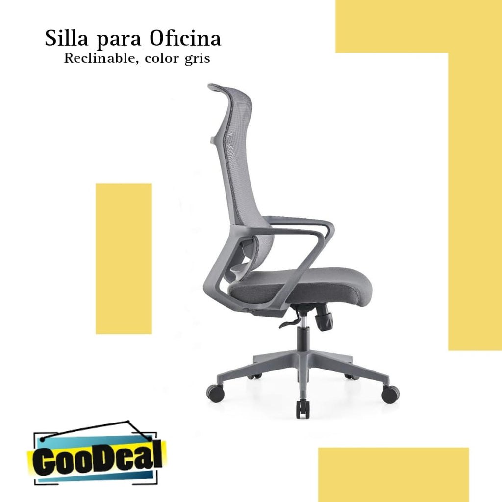 Silla para oficina, reclinable color gris