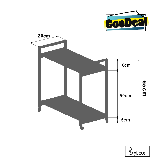 Estante auxiliar de 20cm 65cm de altura