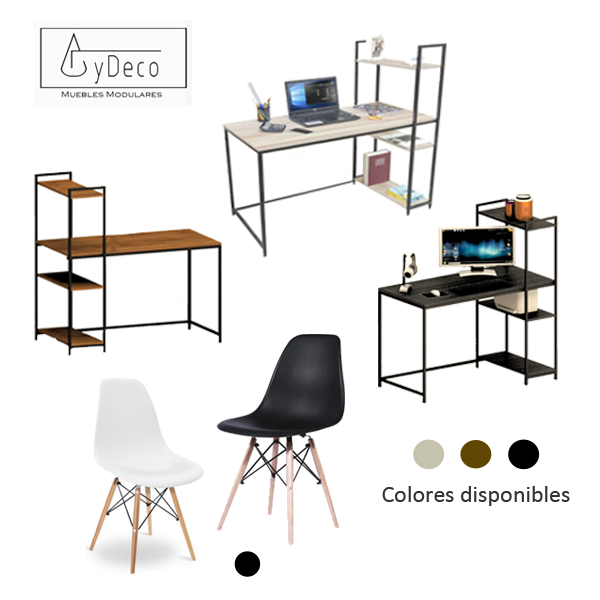 Escritorio con repisas latereles + Silla Eames