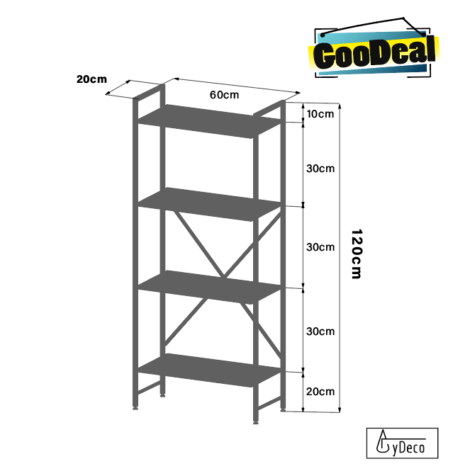 Estante minimalista de 5 niveles 180x30