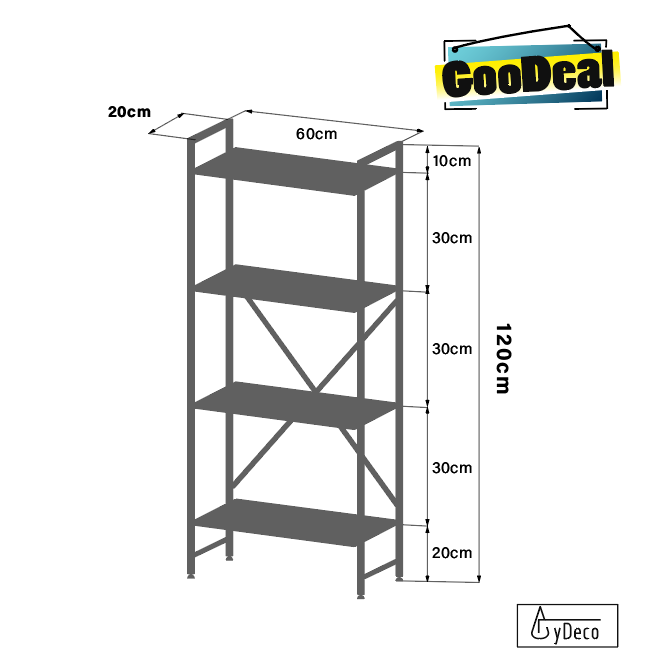 Estante minimalista de 4 niveles 120x20cm