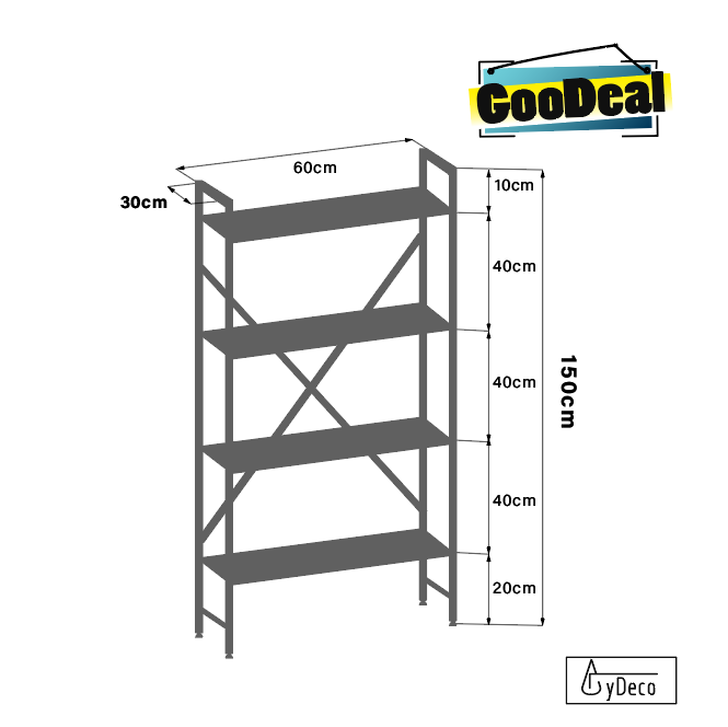 Estante minimalista de 4 niveles 150x30cm